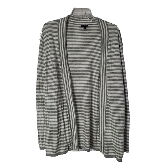 Talbots Gray Striped Open Front Lambswool Blend Cardigan Sweater Size Medium - Picture 1 of 3